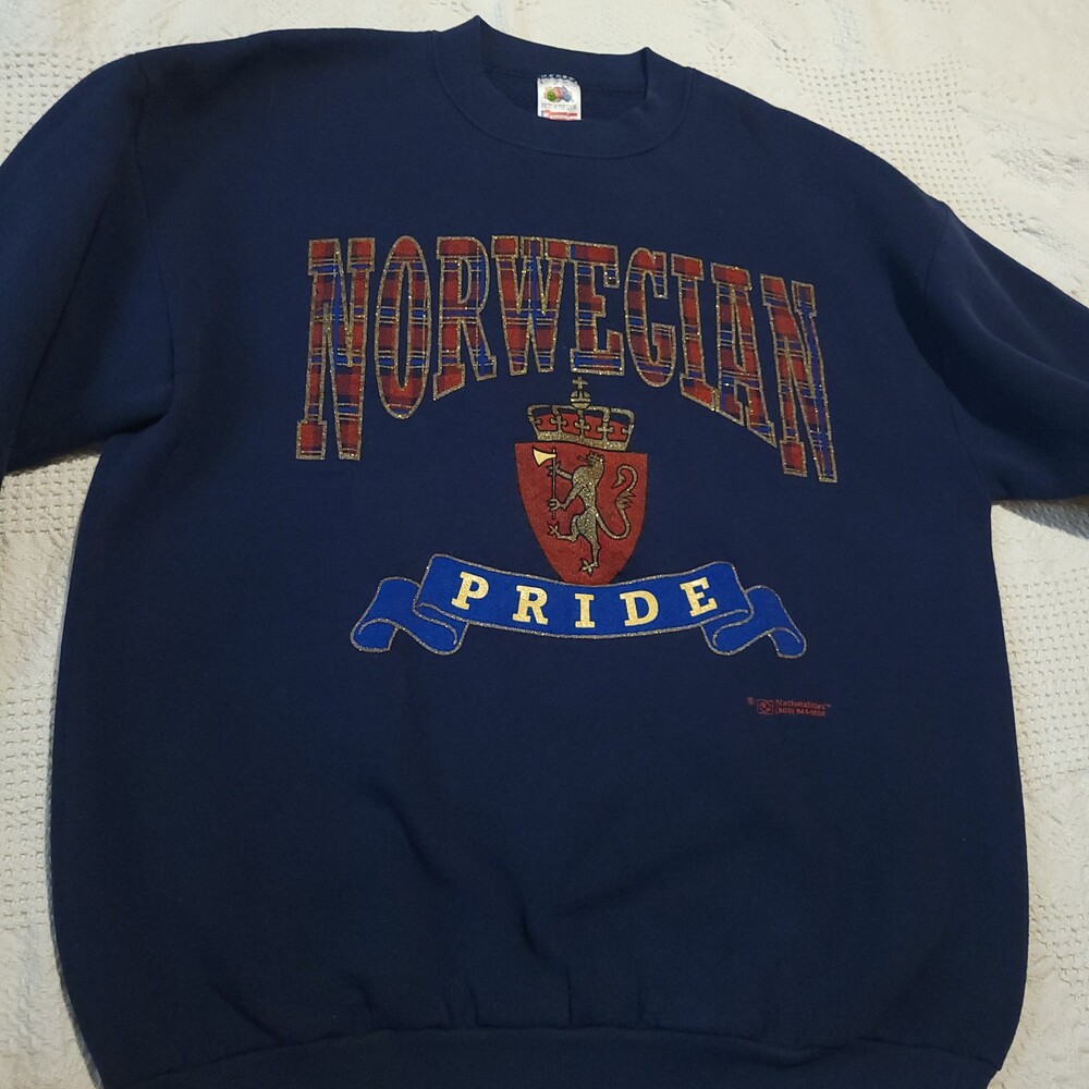 Vintage 80s 90s large vtg Crewneck Sweatshirt Norwegian Pride cotton vtg skater - Picture 8 of 8